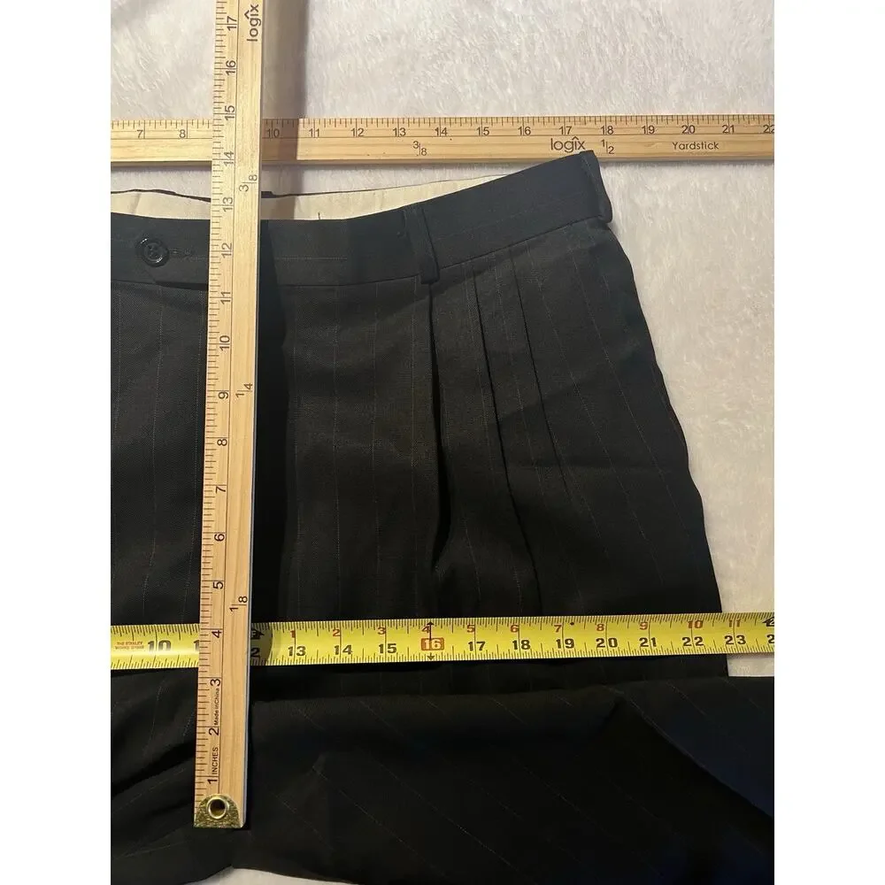Kasper Mens 44L 35x29 Black Banker's Stripe Suit Virgin Wool 3/2 Roll